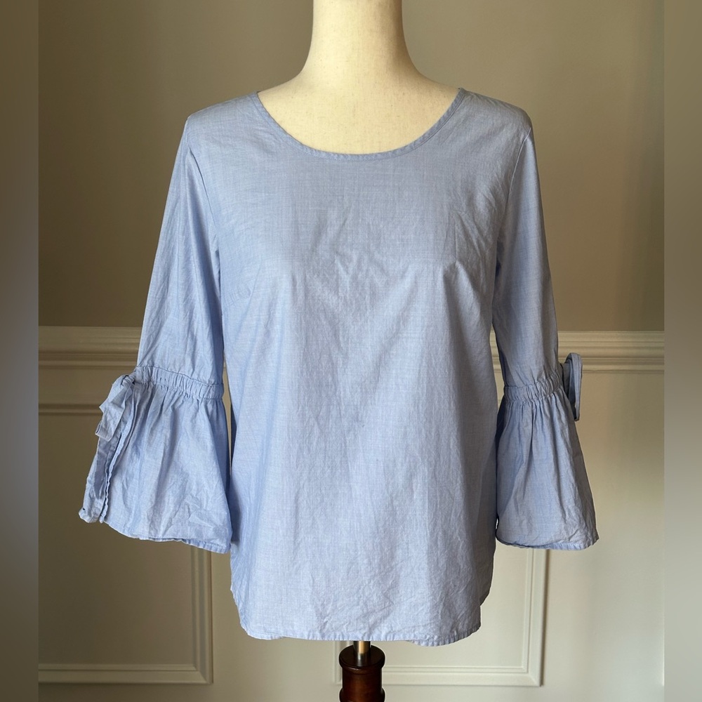 J.Crew Factory Light Blue Tie Bell Sleeve Top size Small